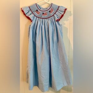 Mommy & Me 3T Patriotic American Flag Blue Smocked Dress with Red Accents